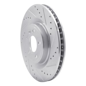 Ford Mustang Brake Rotor (1) - Front Right - R1 Concepts - Drilled & Slotted - Silver - `11-`14
